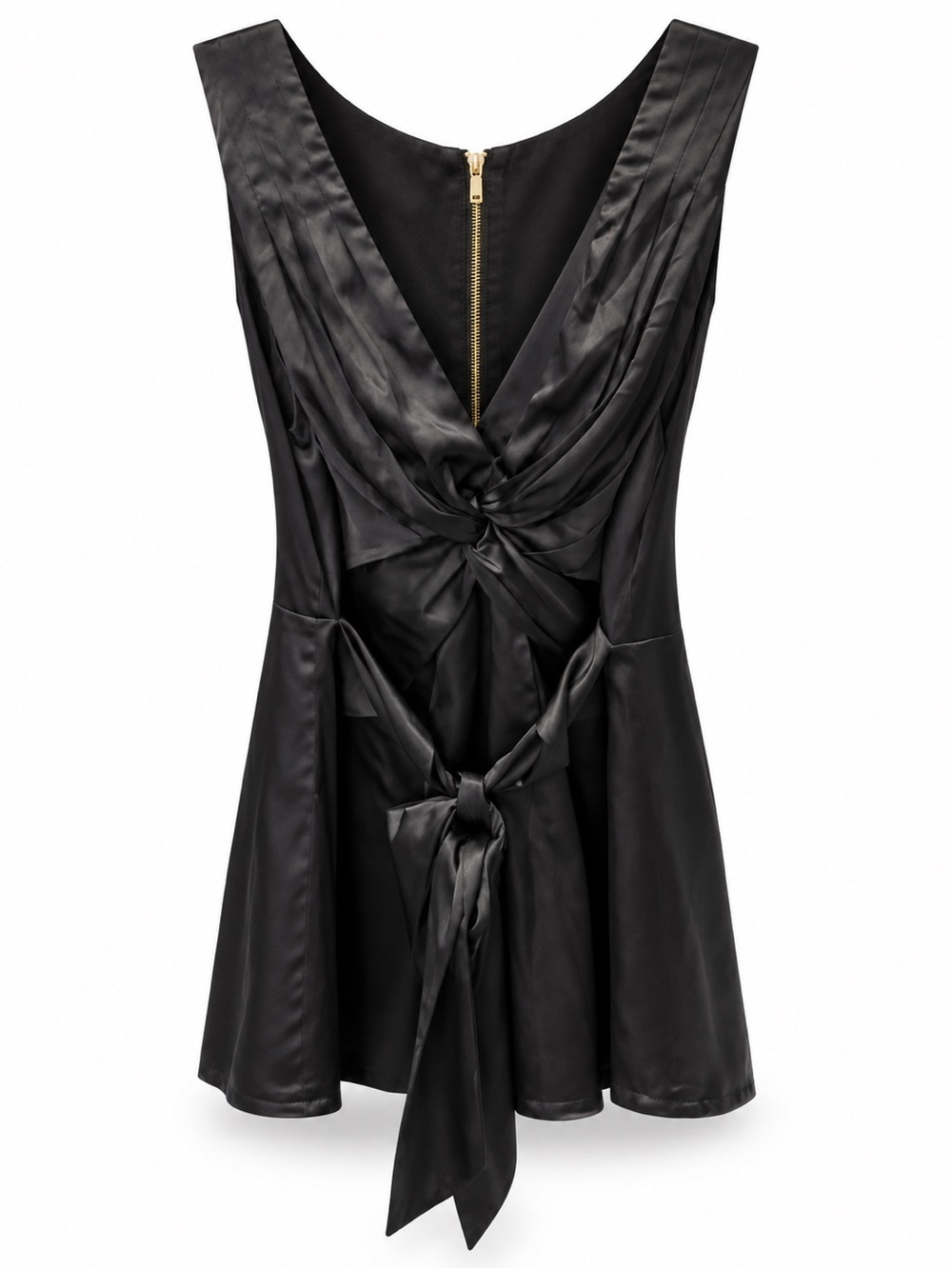 BCBGMaxAzria Black Satin Knot-Front Camisole
